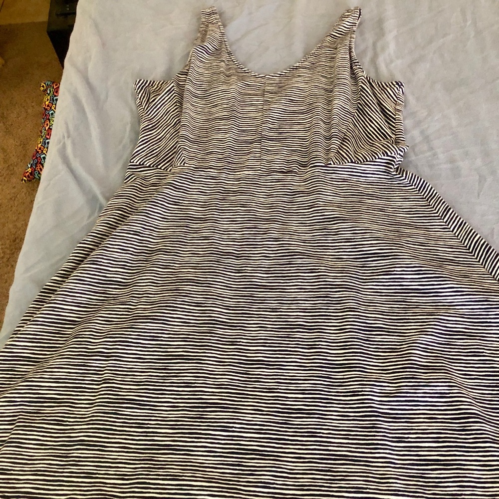 Blue and white striped dress